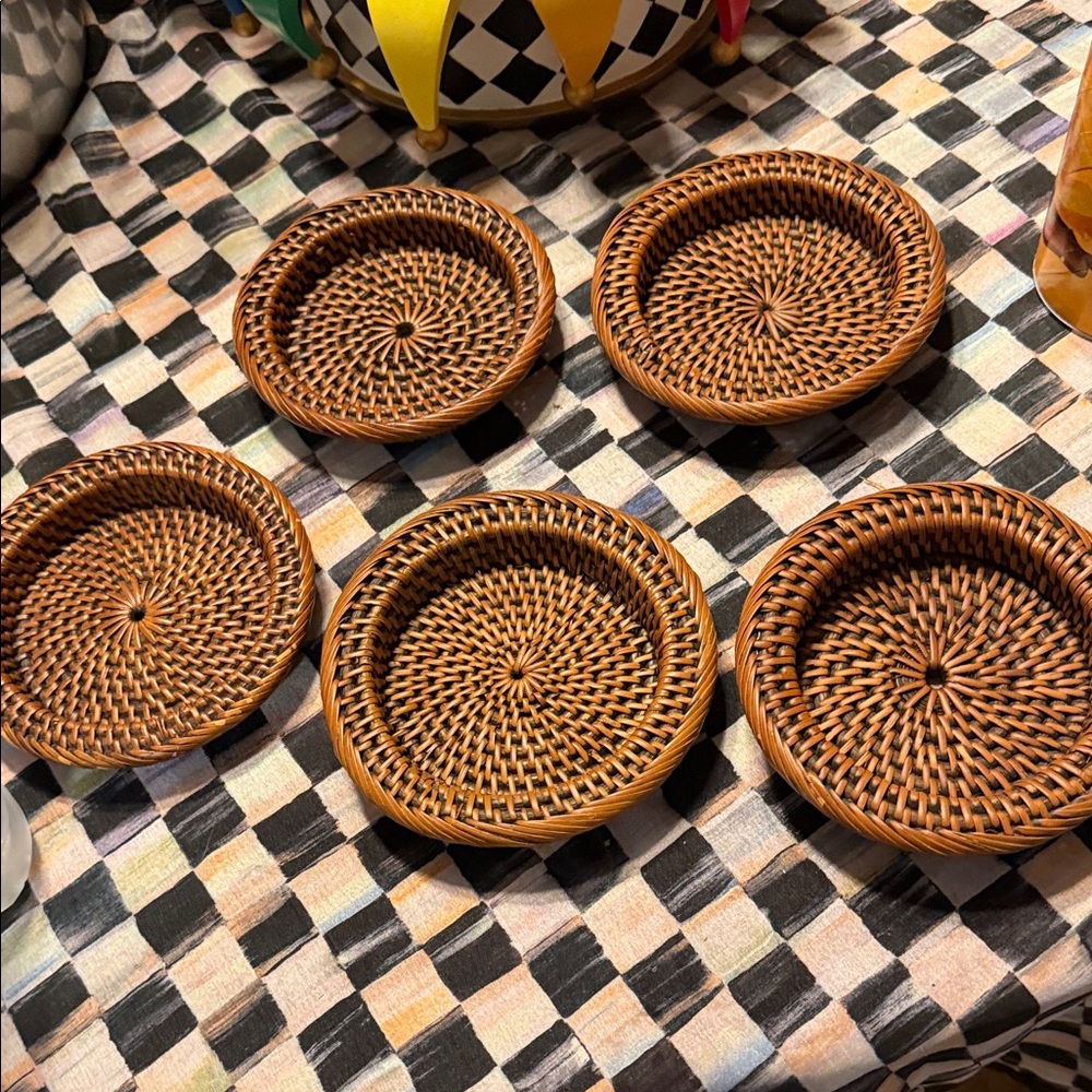 Crate&Barrel Woven Rattan Coasters - Warm Brown